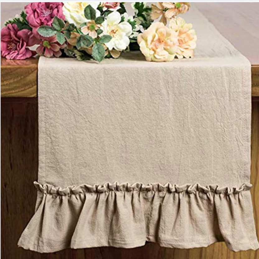 Ruffled Cotton Table Runner- Soft Farmhouse Dining Decor