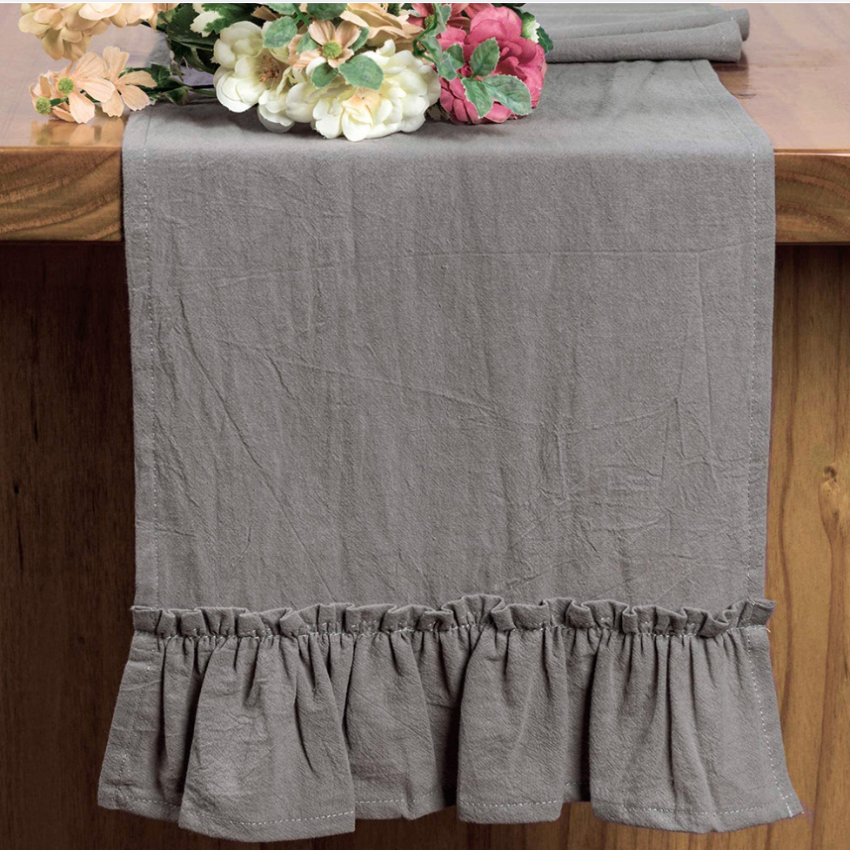 Ruffled Cotton Table Runner- Soft Farmhouse Dining Decor