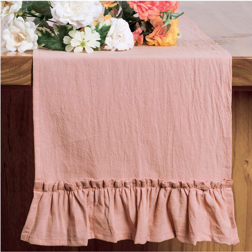 Ruffled Cotton Table Runner- Soft Farmhouse Dining Decor