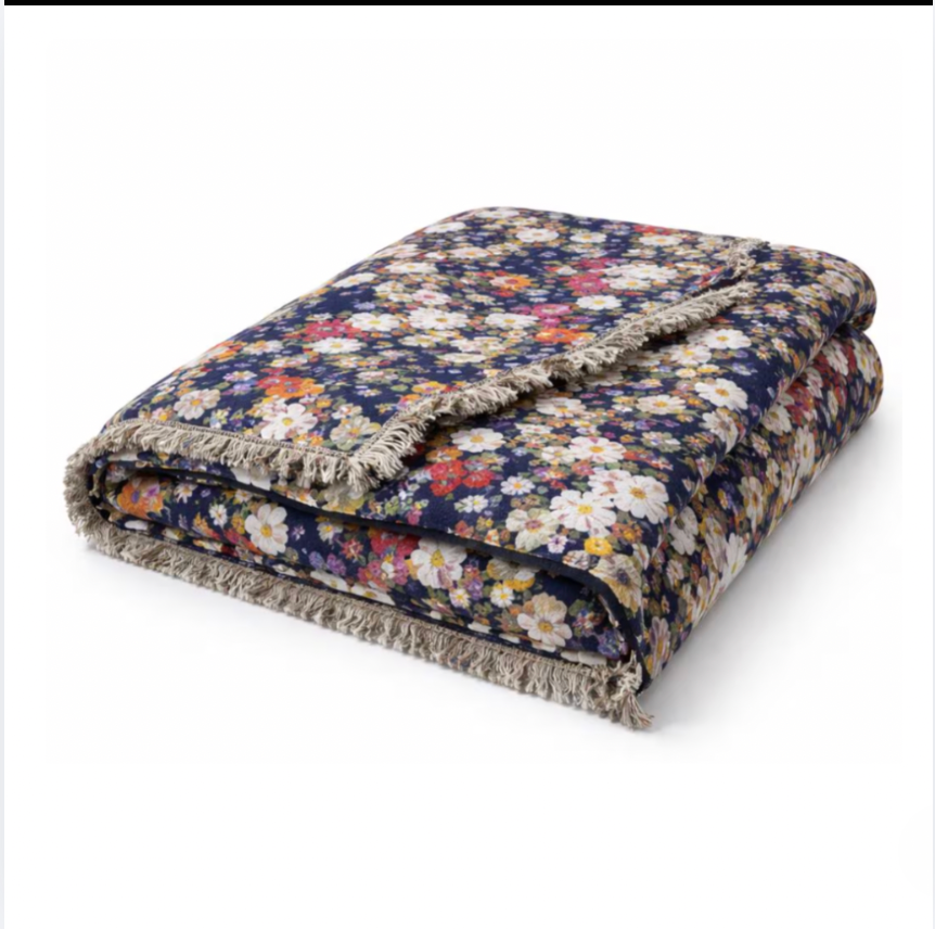 Woven Cotton Floral Bedspread, Jacquard Tapestry Throw Blanket with Fringe