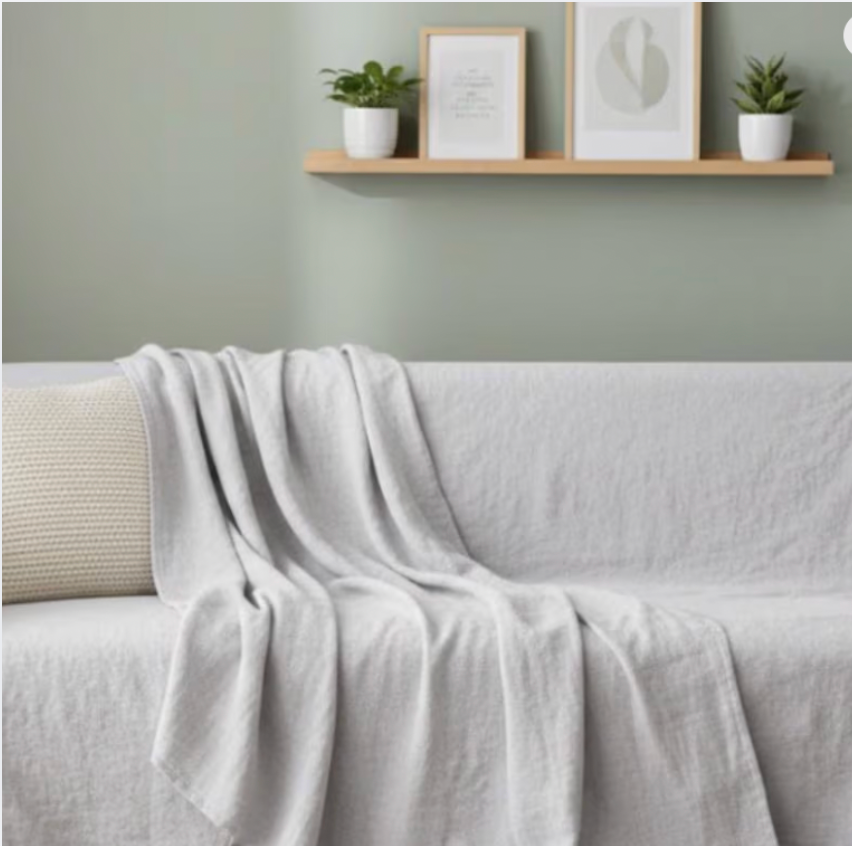 Linen Sofa Cover Throw – Boho Couch Cover Blanket for Living Room
