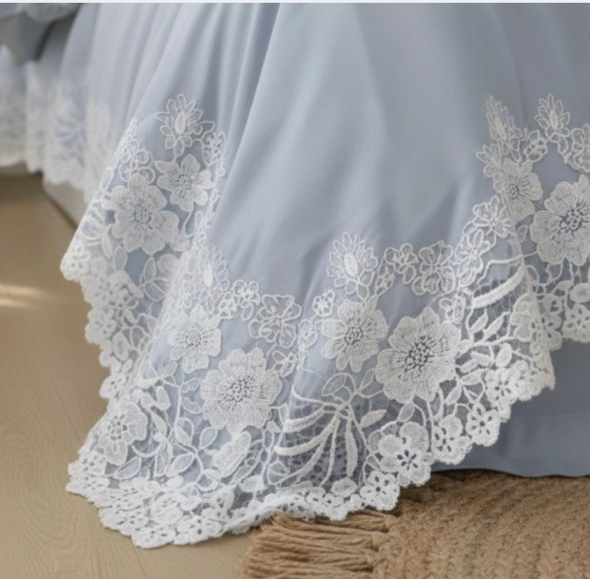 Lace Embroidered Cotton Bedding Set/ Duvet Cover, Pillowcases & Flat Sheet