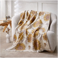 Linen Cotton Jacquard Throw Blanket, Floral Woven Bed Throw, Neutral Home Decor