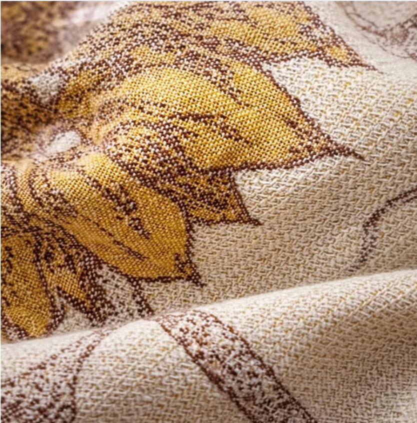 Linen Cotton Jacquard Throw Blanket, Floral Woven Bed Throw, Neutral Home Decor