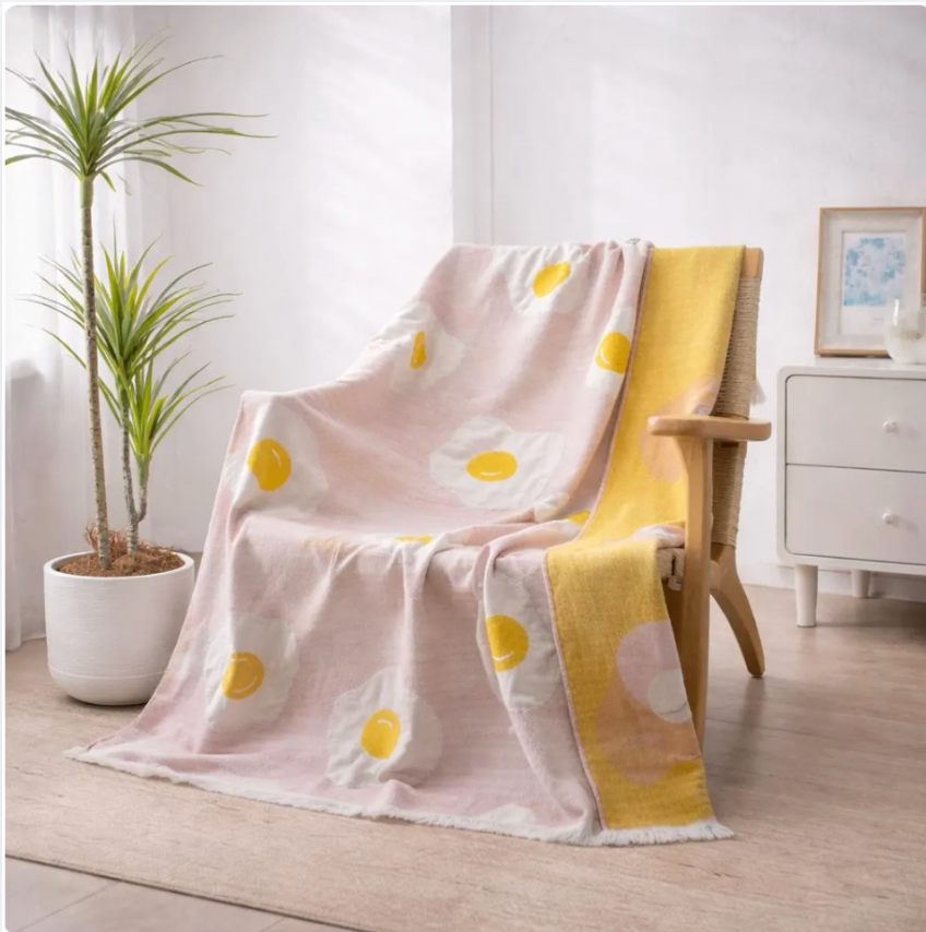 Linen Cotton Jacquard Throw Blanket, Floral Woven Bed Throw, Neutral Home Decor