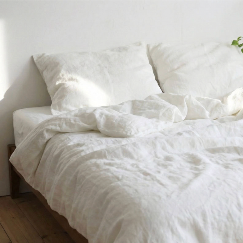 Premium Breathable French Linen Bedding Set - 4-Pice Natural Flax Duvet Cover,Flat Sheet, and Pillowcases Set