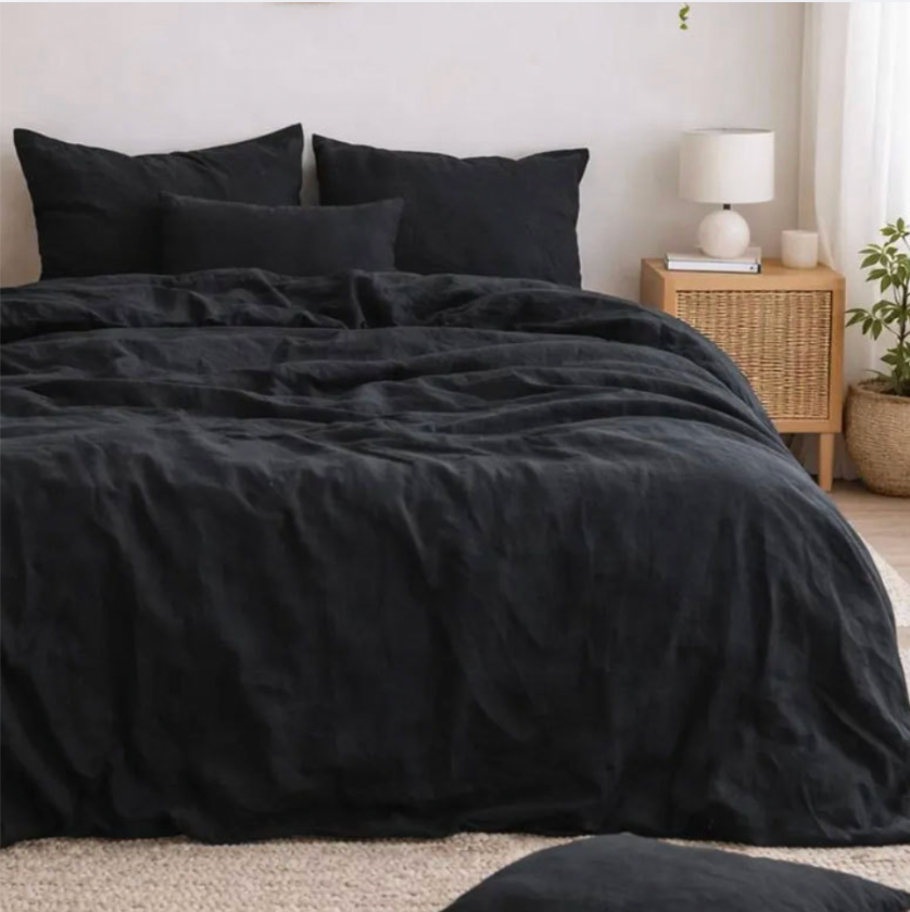 Premium Breathable French Linen Bedding Set - 4-Pice Natural Flax Duvet Cover,Flat Sheet, and Pillowcases Set