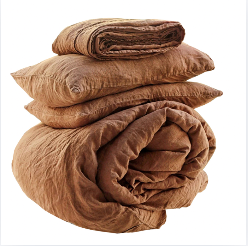 Premium Breathable French Linen Bedding Set - 4-Pice Natural Flax Duvet Cover,Flat Sheet, and Pillowcases Set
