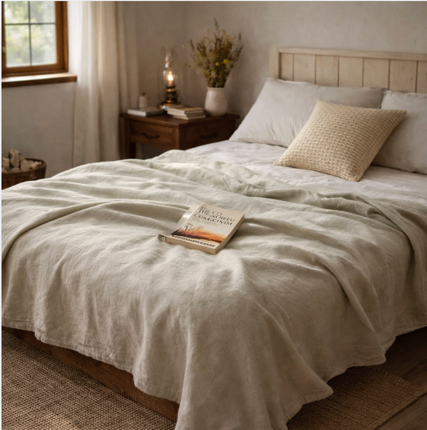 Soft Cotton Linen Throw Blanket – Breathable Lightweight Bedding