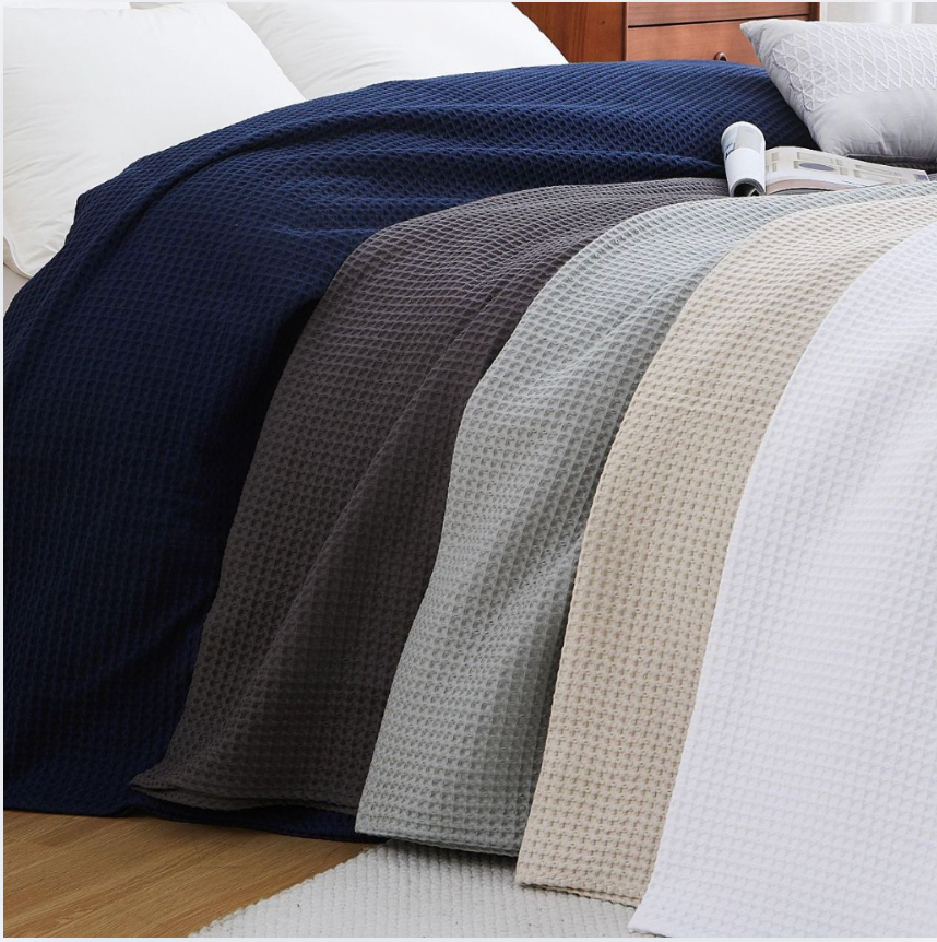 Waffle Cotton Blanket – Soft Breathable Bed Throw, Lightweight Summer Blanket for Sofa & Bedroom