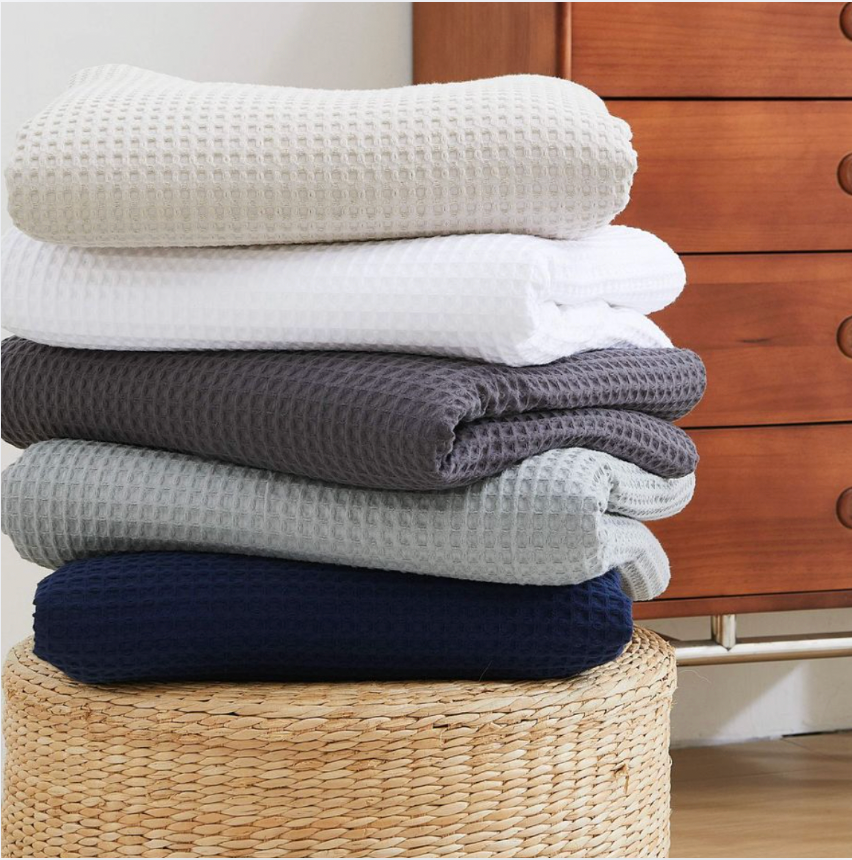 Waffle Cotton Blanket – Soft Breathable Bed Throw, Lightweight Summer Blanket for Sofa & Bedroom