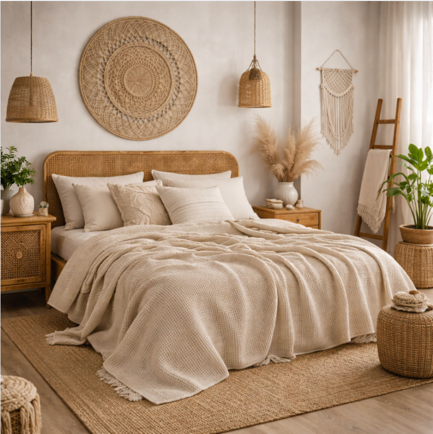Waffle Cotton Blanket – Soft Breathable Bed Throw, Lightweight Summer Blanket for Sofa & Bedroom