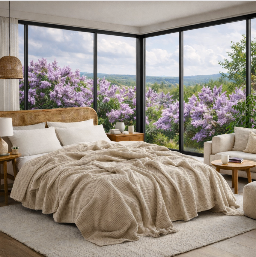Waffle Cotton Blanket – Soft Breathable Bed Throw, Lightweight Summer Blanket for Sofa & Bedroom