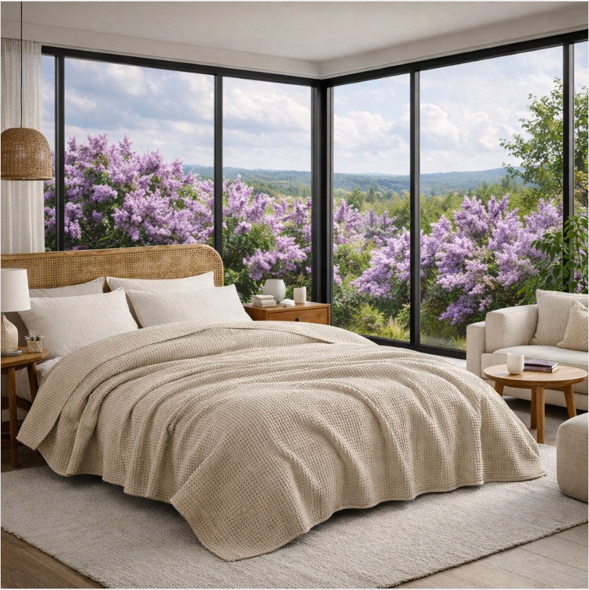 Waffle Cotton Blanket – Soft Breathable Bed Throw, Lightweight Summer Blanket for Sofa & Bedroom