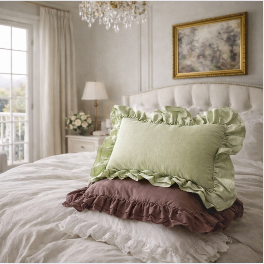 Ruffled Linen Pillow Sham: Shabby Chic Decorative Pillow Cover
