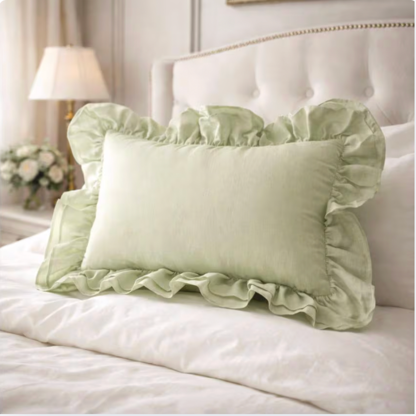 Ruffled Linen Pillow Sham: Shabby Chic Decorative Pillow Cover
