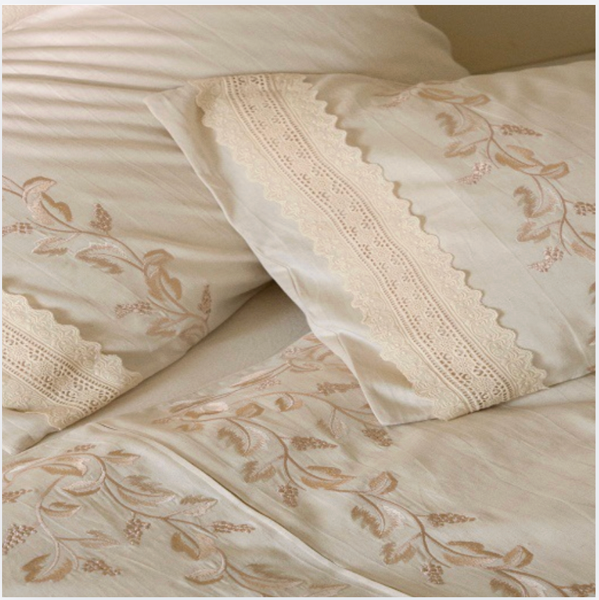 Cotton Linen Embroidered Bedding Set – Natural Breathable Bed Linen