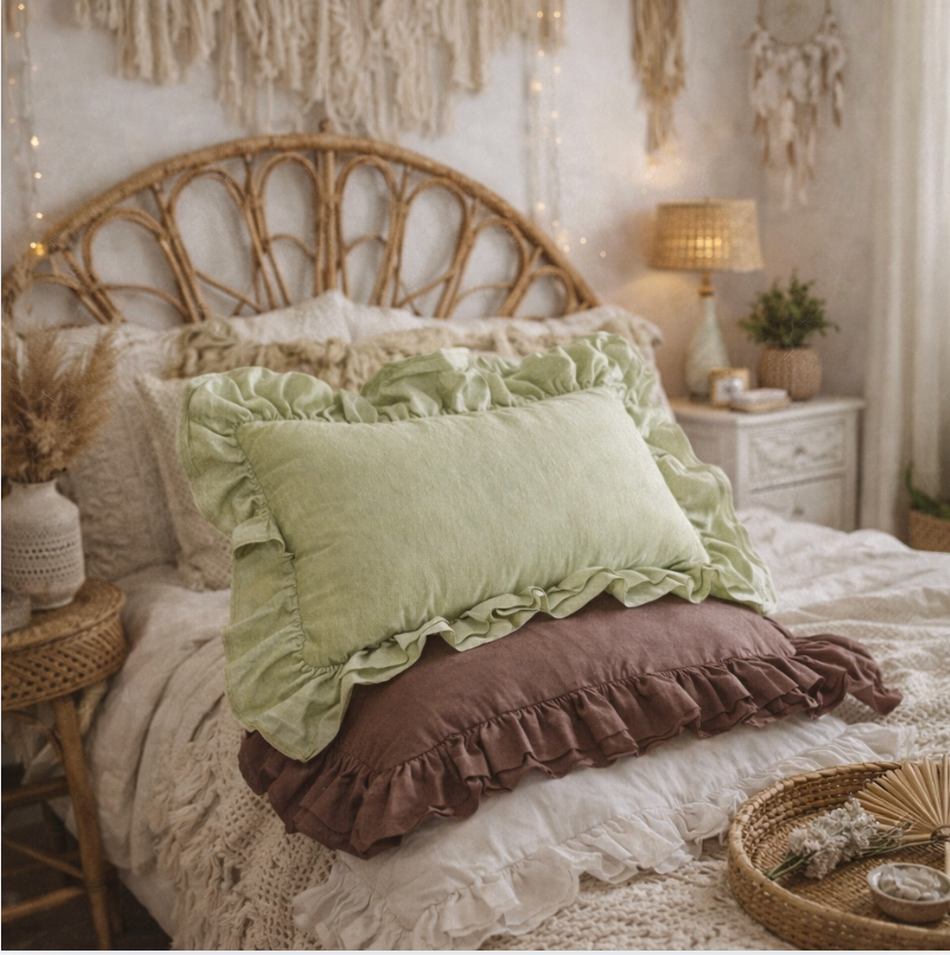 Ruffled Linen Pillow Sham: Shabby Chic Decorative Pillow Cover