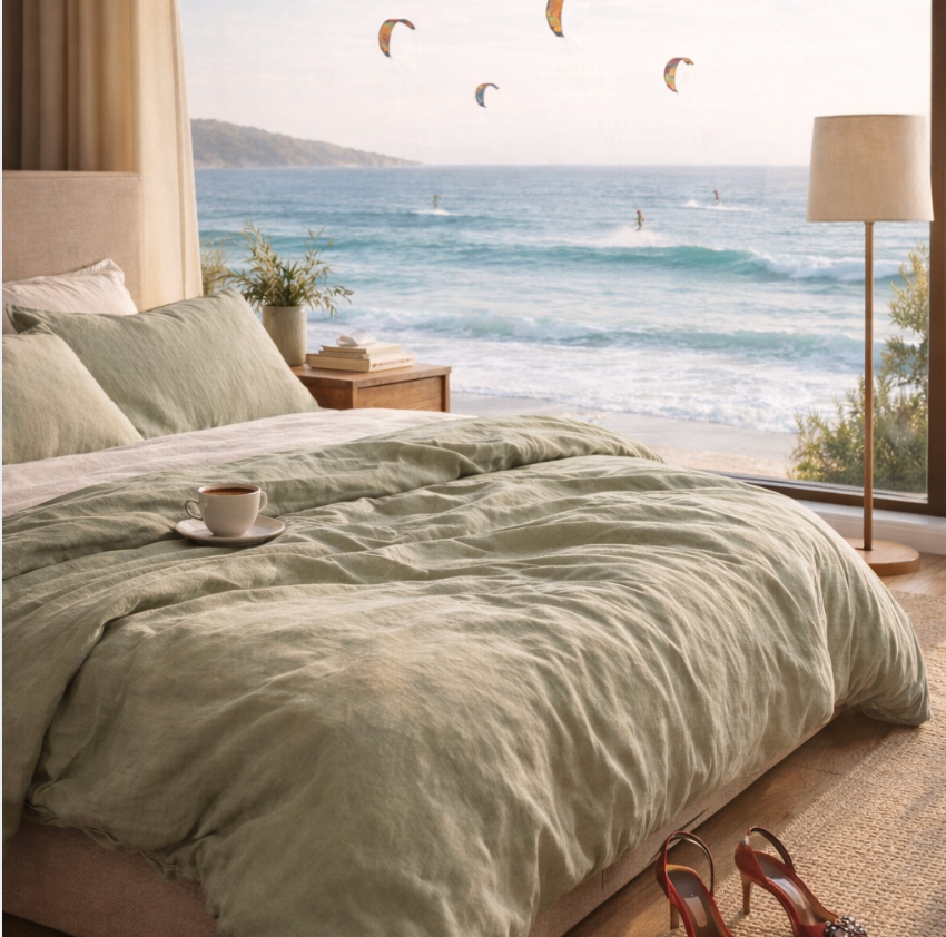 Premium Breathable French Linen Bedding Set - 4-Pice Natural Flax Duvet Cover,Flat Sheet, and Pillowcases Set
