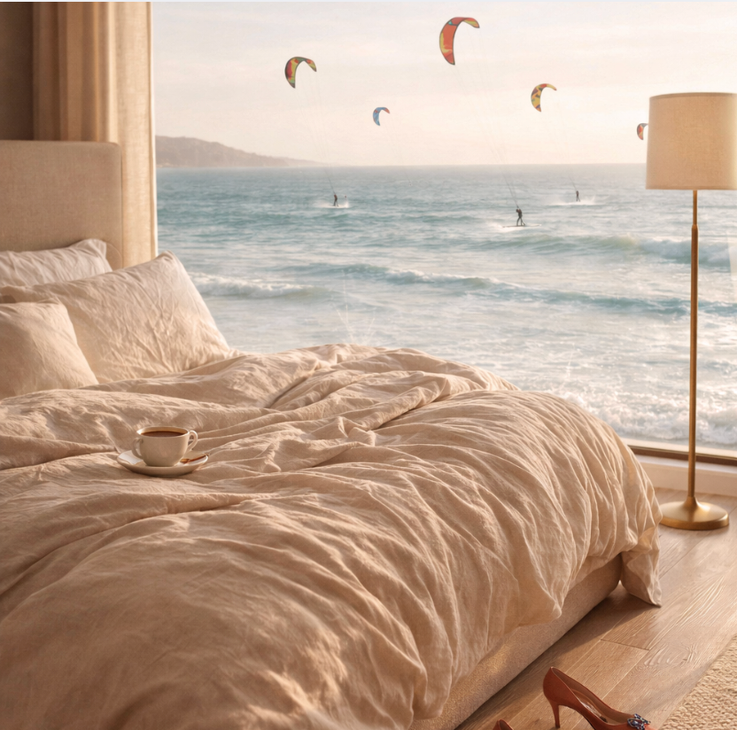 Premium Breathable French Linen Bedding Set - 4-Pice Natural Flax Duvet Cover,Flat Sheet, and Pillowcases Set