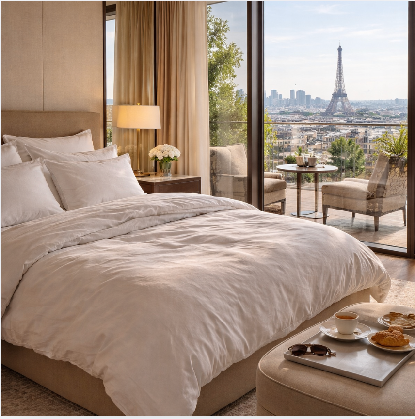 Premium Breathable French Linen Bedding Set - 4-Pice Natural Flax Duvet Cover,Flat Sheet, and Pillowcases Set