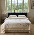 Floral Embroidered Cotton Duvet Cover Set - Elegant 4 Piece Bedding