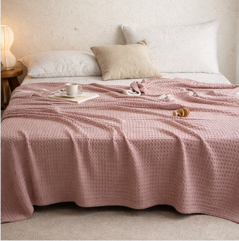 Sage Green Cotton Waffle Blanket - Lightweight Summer Bed Throw