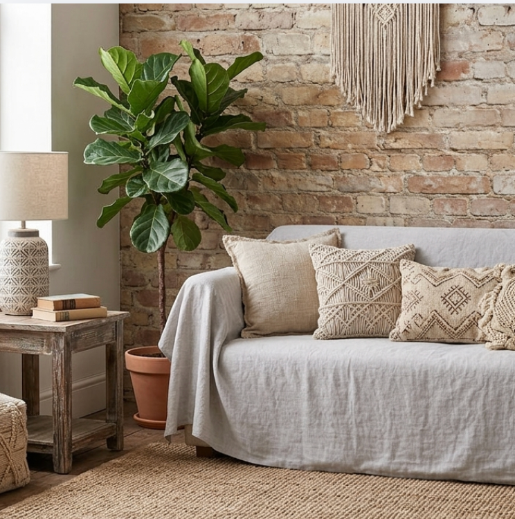 Linen Sofa Cover Throw – Boho Couch Cover Blanket for Living Room