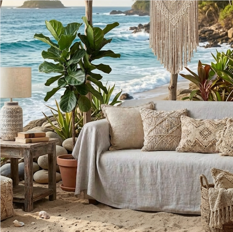 Linen Sofa Cover Throw – Boho Couch Cover Blanket for Living Room