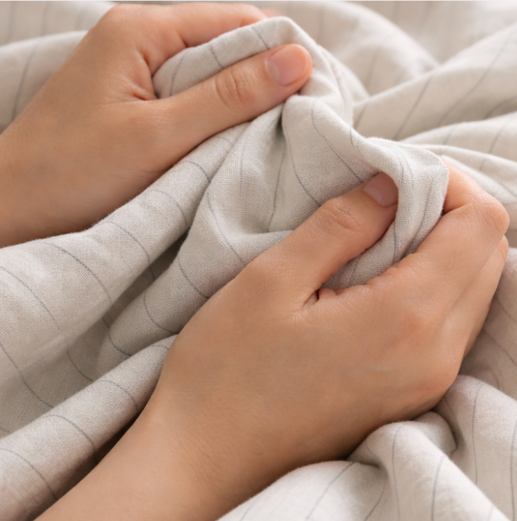 Warm Beige Striped Cotton Bedding Set/ Minimalist Pinstripe Duvet Cover Set/ Modern Neutral Bed Linen
