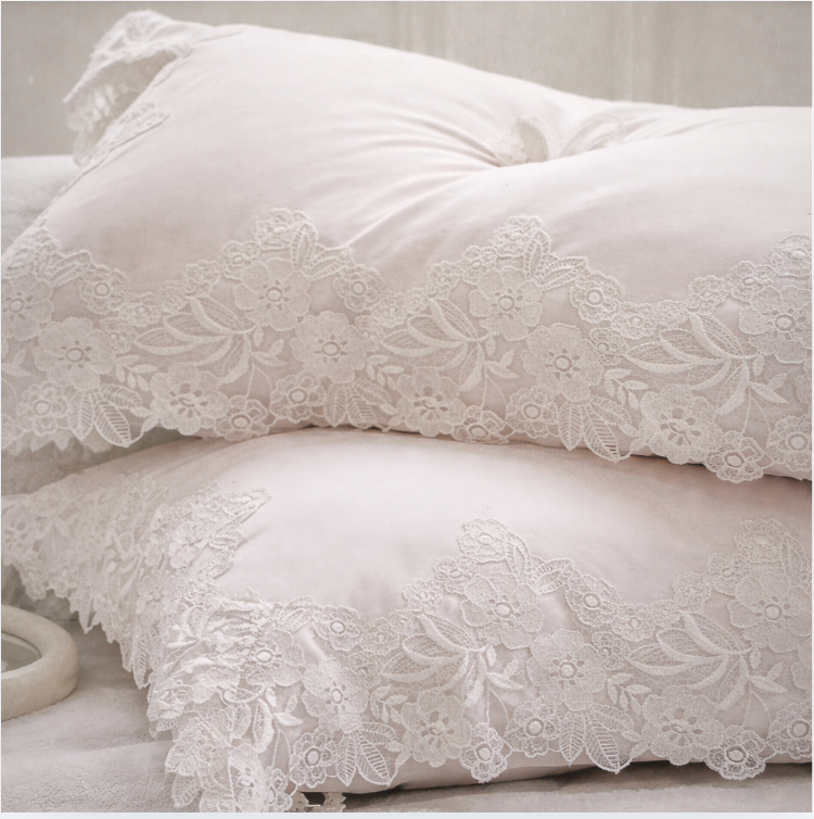 Lace Embroidered Cotton Bedding Set/ Duvet Cover, Pillowcases & Flat Sheet