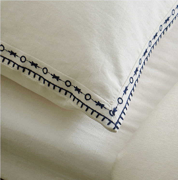 Minimalist Embroidered Cotton Linen Bedding Set – Soft Luxury White Bedding