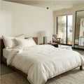 Minimalist Embroidered Cotton Linen Bedding Set – Soft Luxury White Bedding