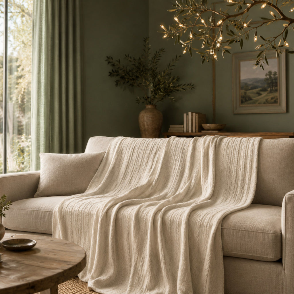 Textured Cotton Linen Throw Blanket – Calm Minimalist Home Decor