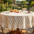 Cotton Linen Ruffle Tablecloth | Farmhouse Cottage Style Table Cover