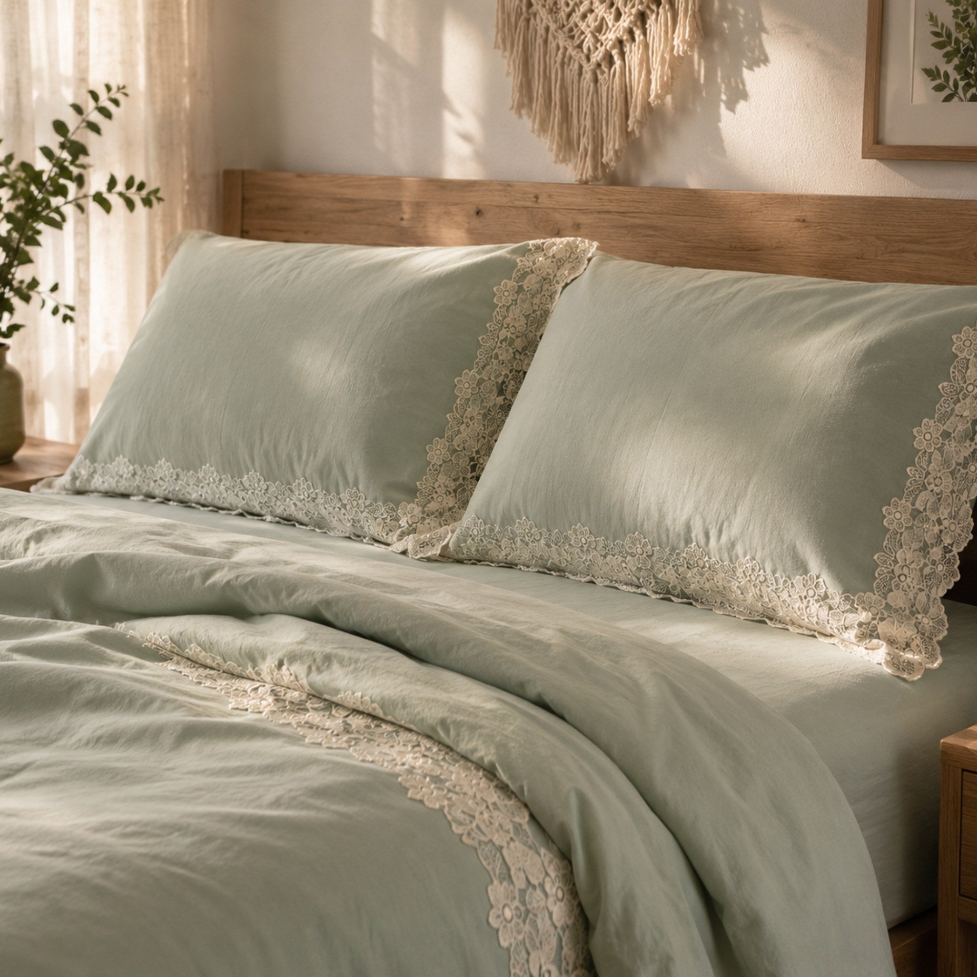 Lace Embroidered Cotton Bedding Set/ Duvet Cover, Pillowcases & Flat/ Fitted Sheet