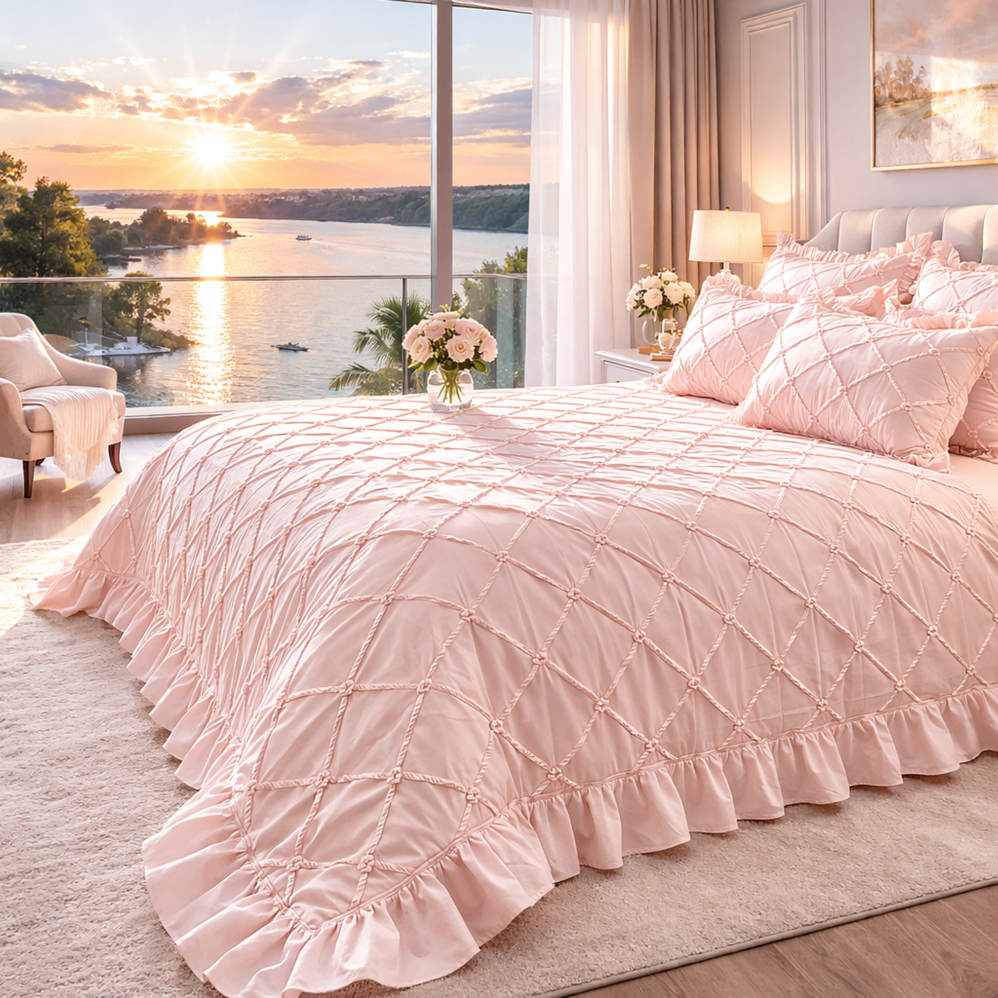 White  Cotton Bedding Set | Ruffled Duvet Cover, Princess Style