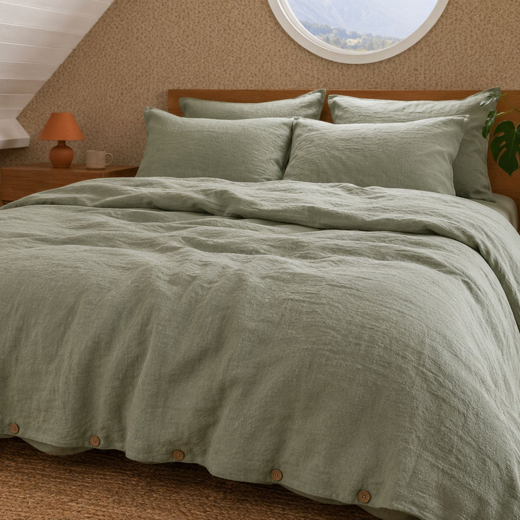 100% Linen Bedding Set with Fitted or Flat Sheet | Washed Flax Linen Duvet Cover & Pillowcases