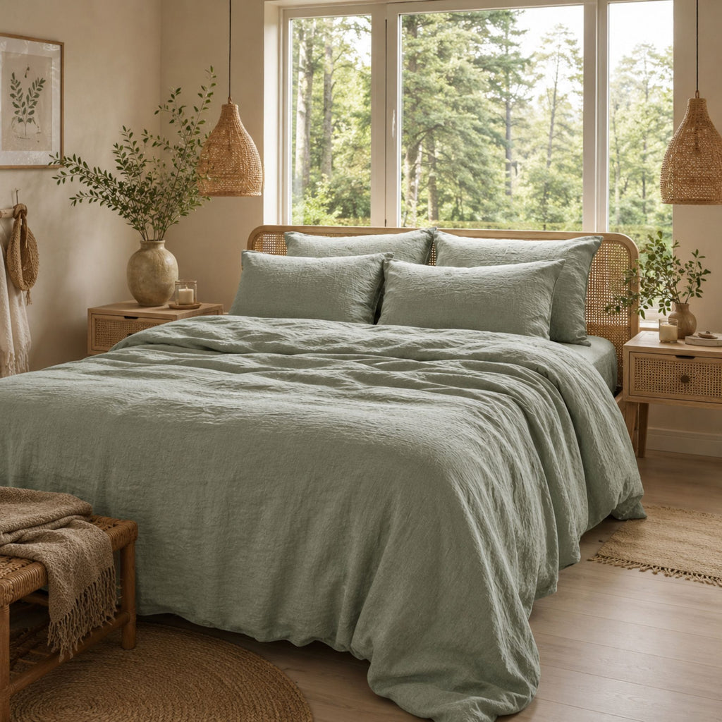 100% Linen Bedding Set with Fitted or Flat Sheet | Washed Flax Linen Duvet Cover & Pillowcases