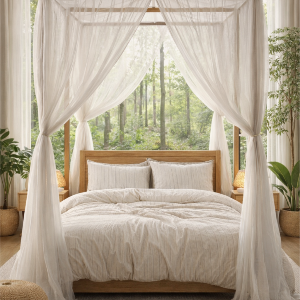 Warm Beige Striped Cotton Bedding Set/ Minimalist Pinstripe Duvet Cover Set/ Modern Neutral Bed Linen