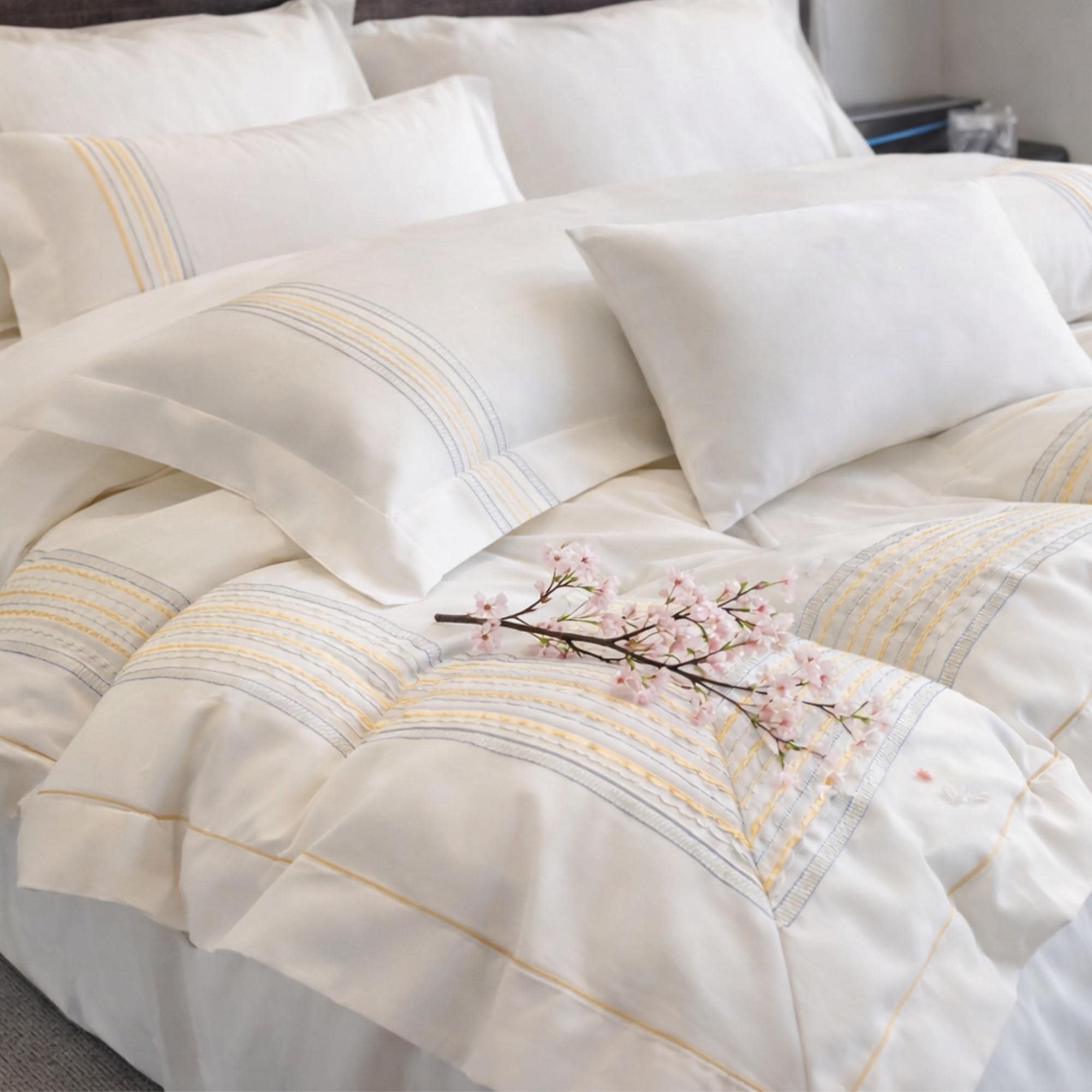 White Cotton Duvet Cover Set/ Embroidered