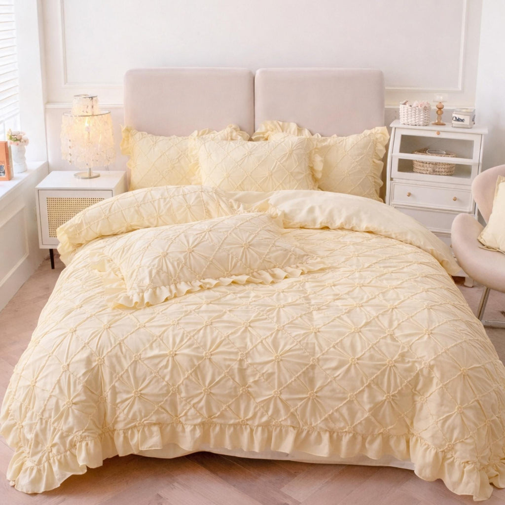 White  Cotton Bedding Set | Ruffled Duvet Cover, Princess Style