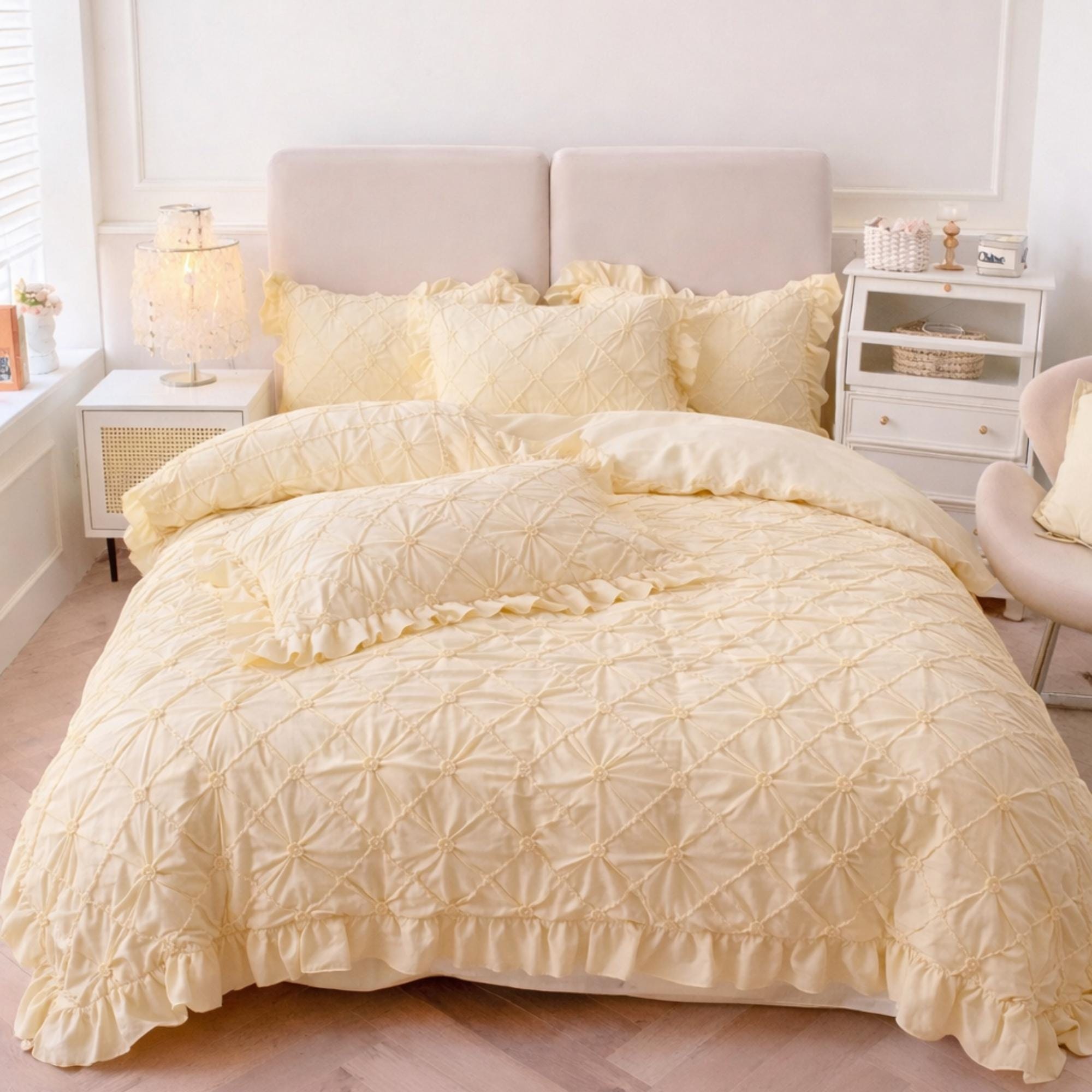 White  Cotton Bedding Set | Ruffled Duvet Cover, Princess Style
