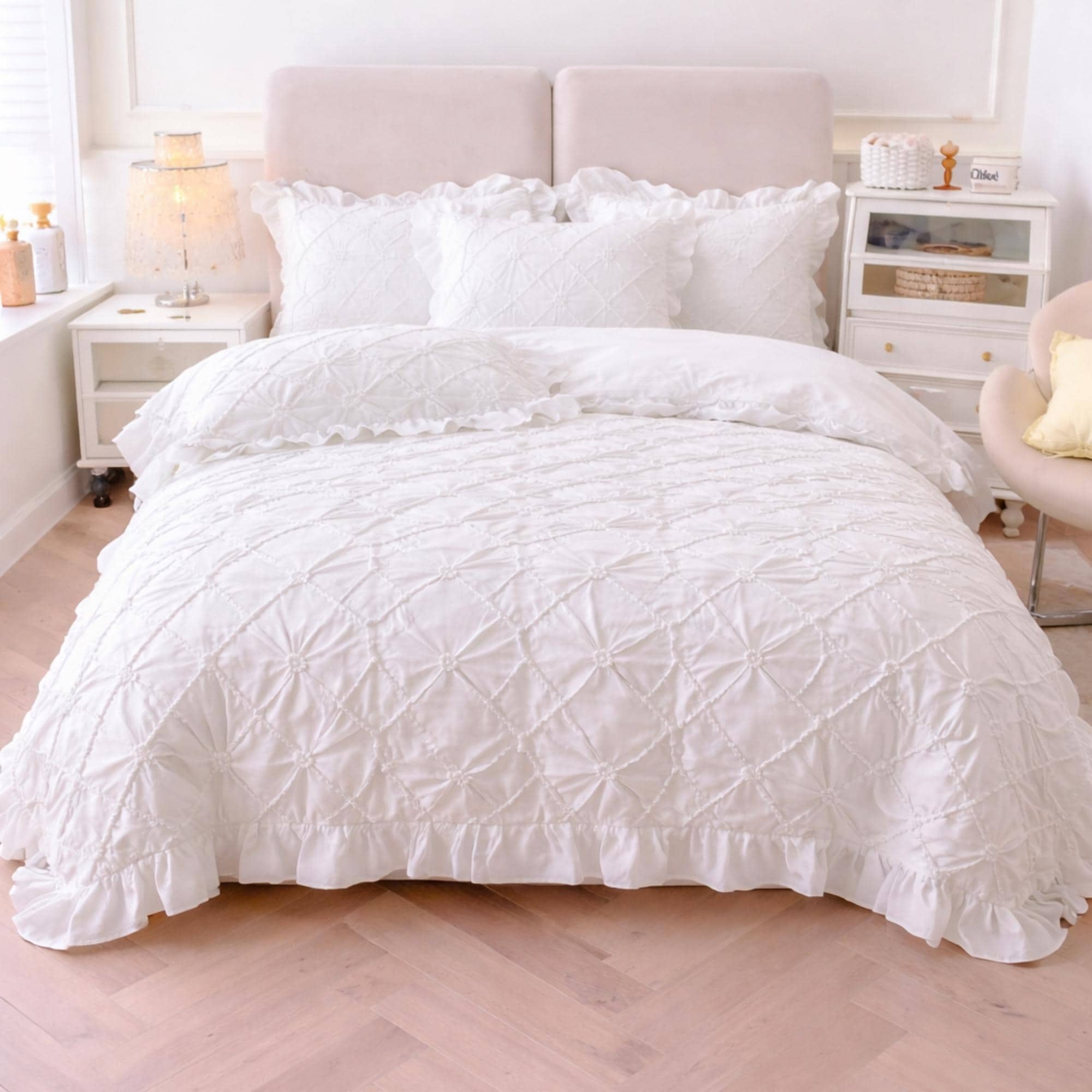 White  Cotton Bedding Set | Ruffled Duvet Cover, Princess Style