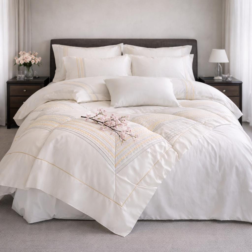 White Cotton Duvet Cover Set/ Embroidered