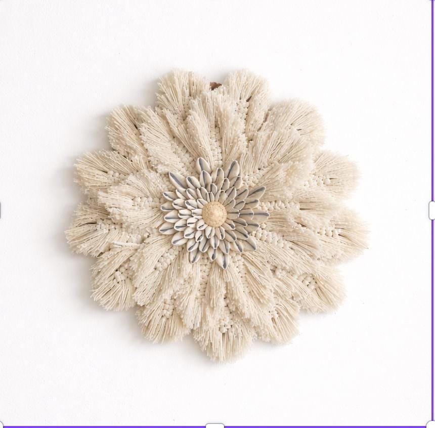 Boho Macrame Wall Hanging – Handmade Cotton Flower Tapestry, Neutral Wall Decor, 45 cm Diameter
