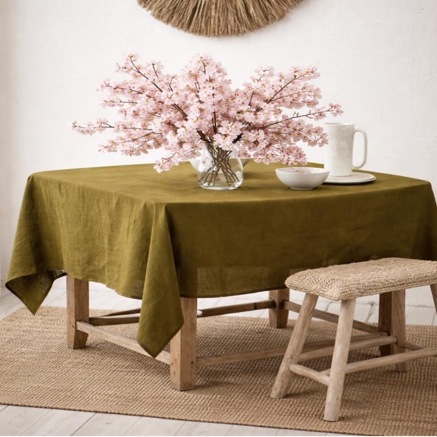 Linen Tablecloth, Soft Washed Fabric, Minimalist Dining Decor,Natural Table Linen