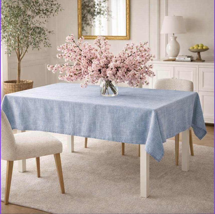 Linen Tablecloth, Soft Washed Fabric, Minimalist Dining Decor,Natural Table Linen