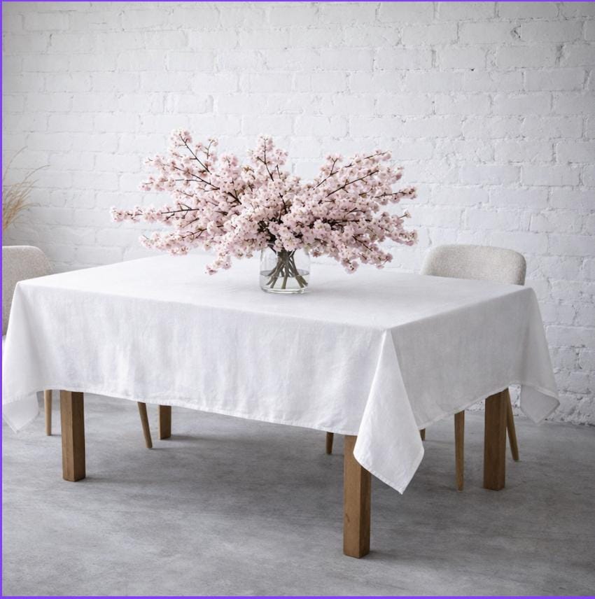 Linen Tablecloth, Soft Washed Fabric, Minimalist Dining Decor,Natural Table Linen