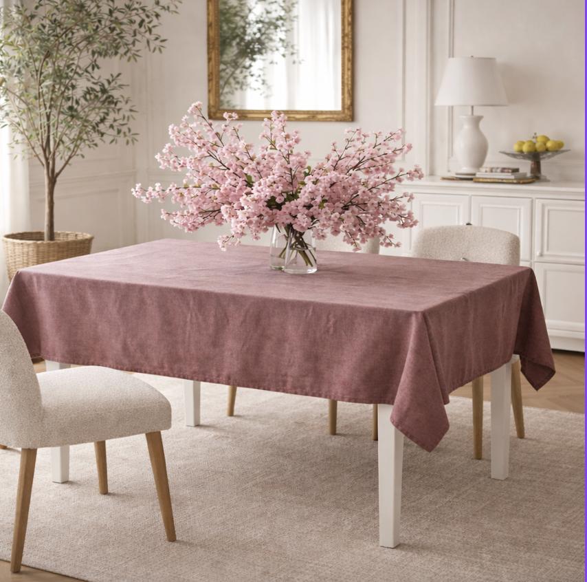 Linen Tablecloth, Soft Washed Fabric, Minimalist Dining Decor,Natural Table Linen